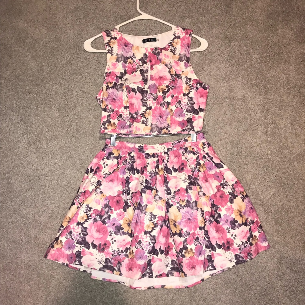 Pink Floral Vegan Leather Two Piece Set